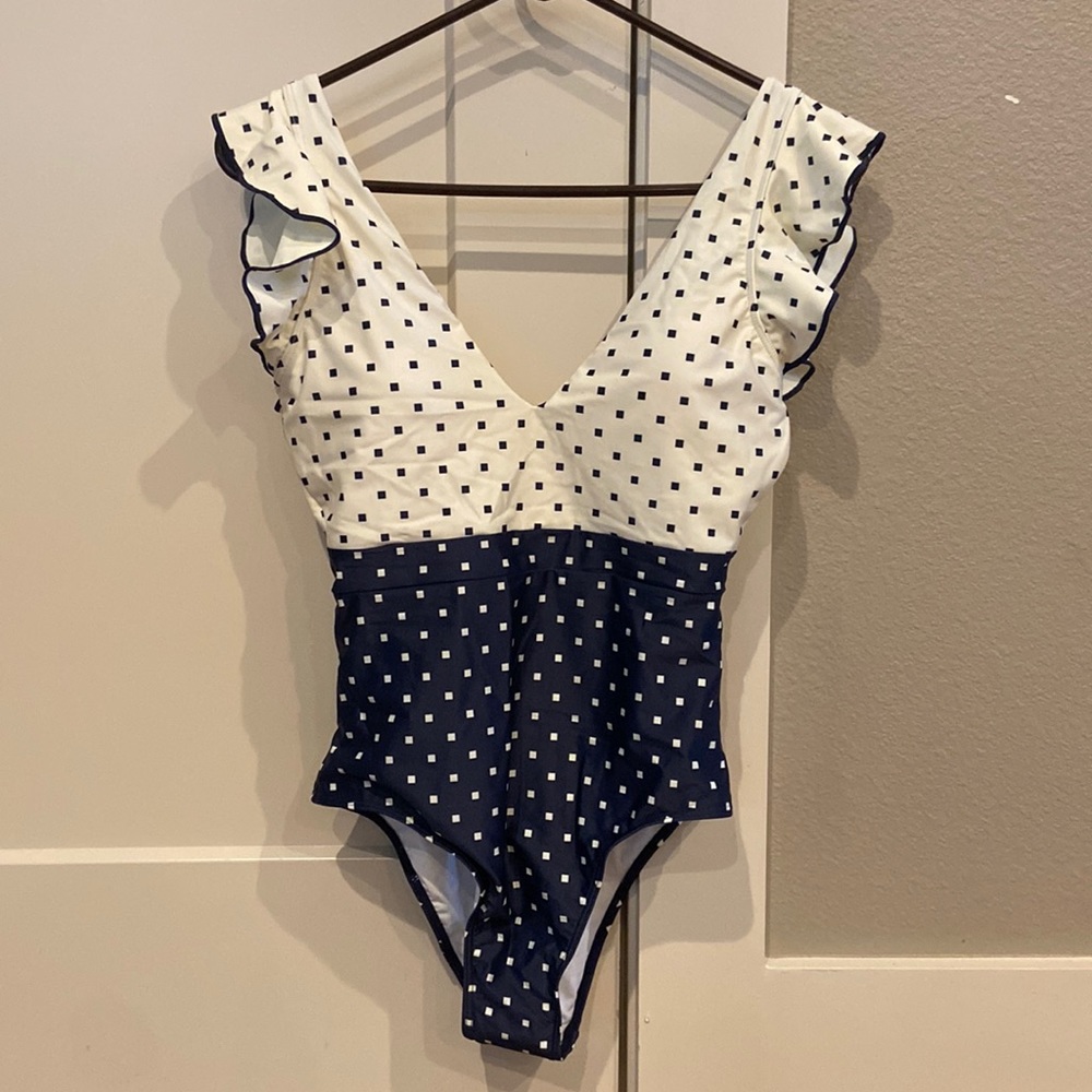 Summersalt one-piece swimsuit. Size 6. White and blue.
